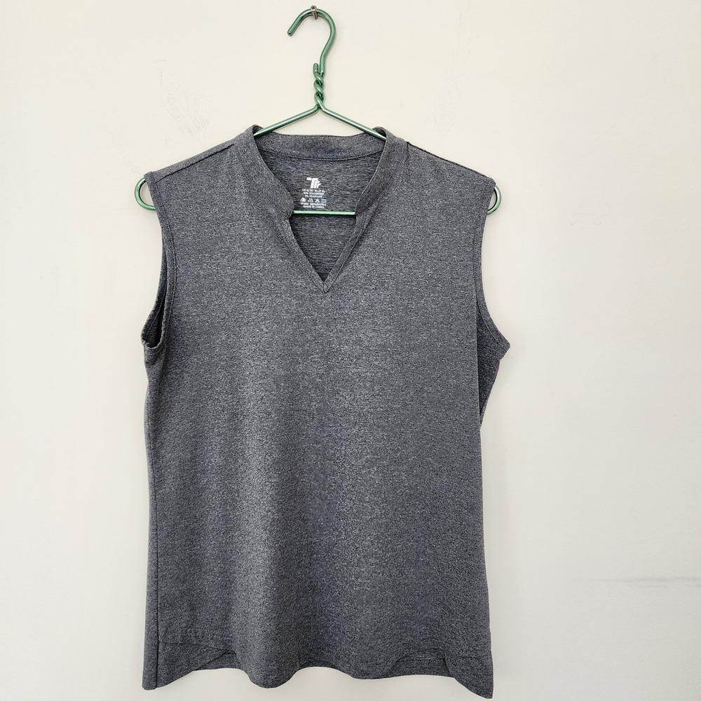 Tasc Performance Womens Sleeveless Split Neck Active Top Heather Gray Medium